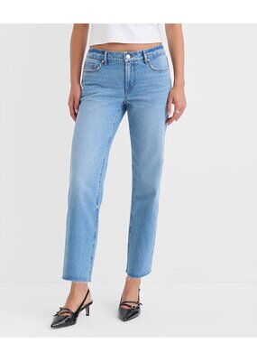 LOFT Mid-Rise "The Slim" Straight Jeans | 32/14 | Color Medium-Light | Raw Hem